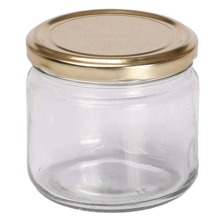 Glass Candle Jars 225 ML Crame Glass Jar ( G. cap) 6pcs PM090