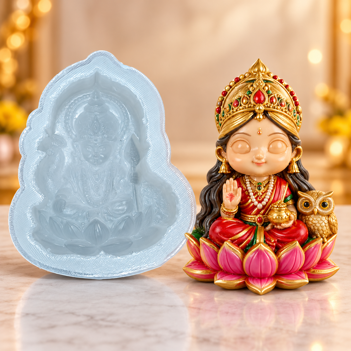 Goddess Lakshmi on Lotus Silicone Mold | MLD-ARM598[own]