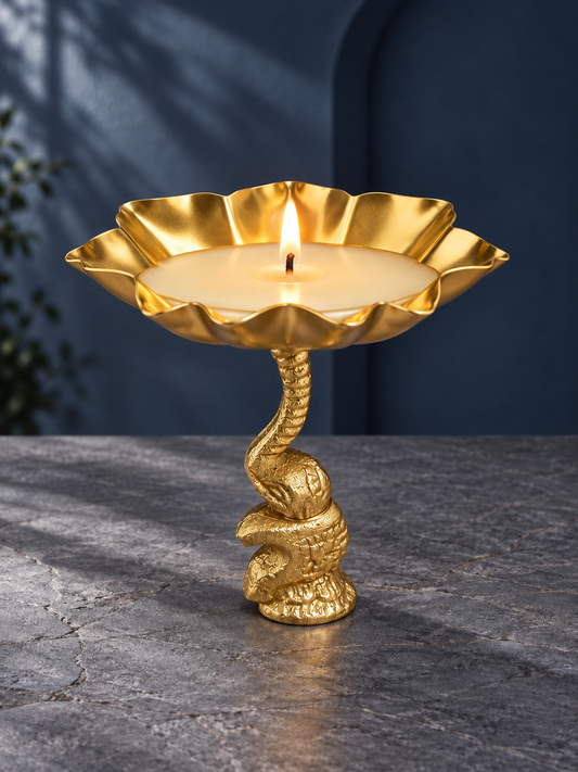 Gold Finish Elephant Stand Diya Bowl for Home & Festive Décor | HOM-WCT041