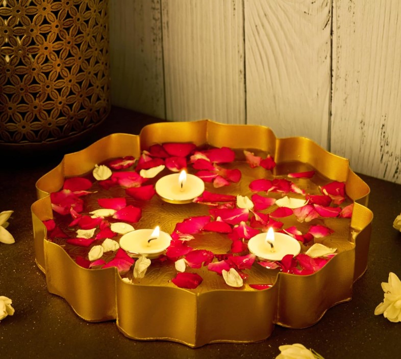 Golden Flat Lotus Urli Bowl | PM420