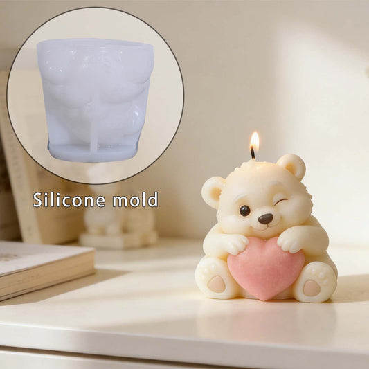 Cute Teddy Bear with Heart Silicone Mold | WCM884