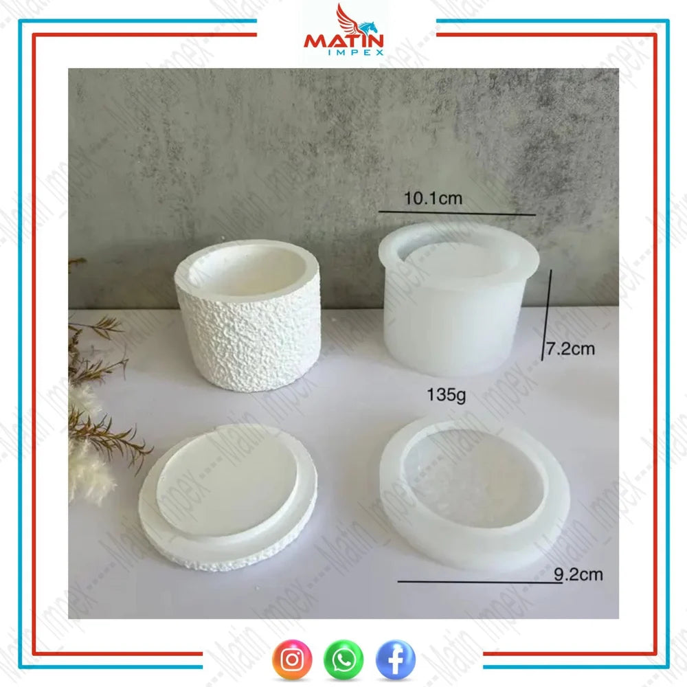 A set of white silicone resin molds of varying sizes displayed against a neutral background, with dimensions labeled for each piece.