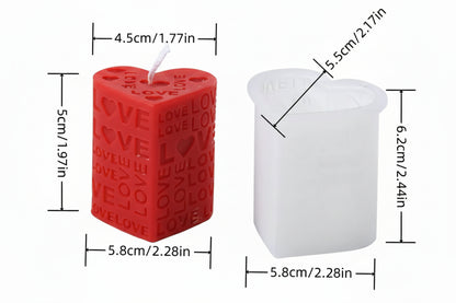 3D Love Text heart shape pillar Candle Mold | WCM821