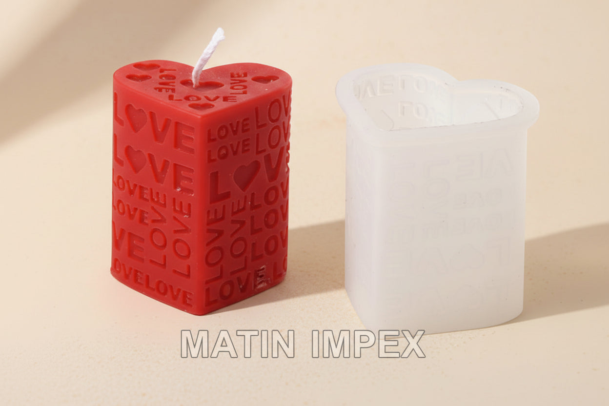 3D Love Text heart shape pillar Candle Mold | WCM821