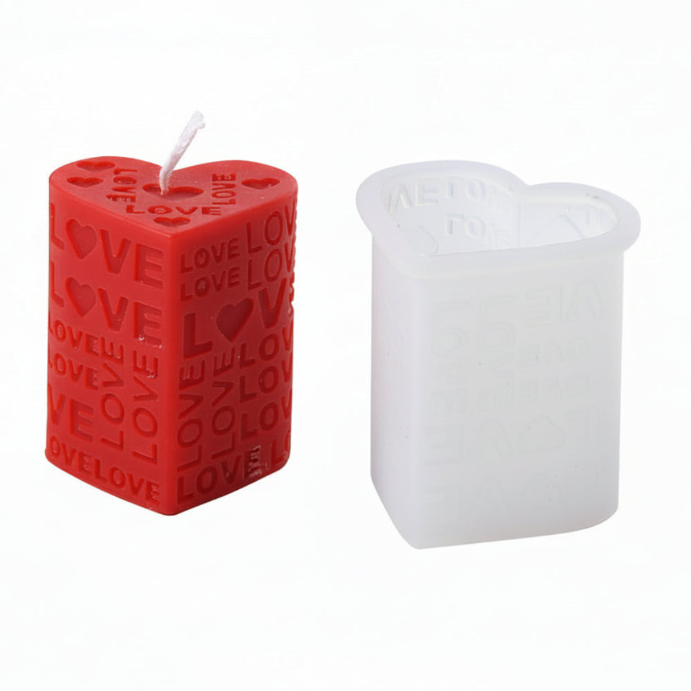 3D Love Text heart shape pillar Candle Mold | WCM821
