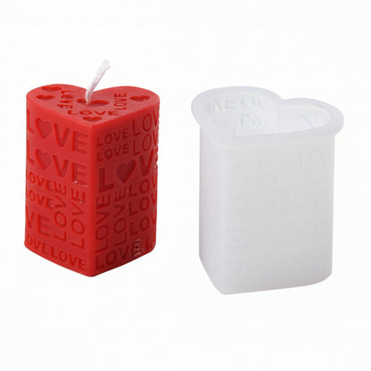 3D Love Text heart shape pillar Candle Mold | WCM821