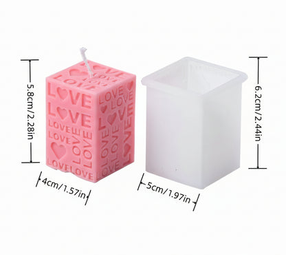 3D Love Text Cube shape pillar Candle Mold | WCM822