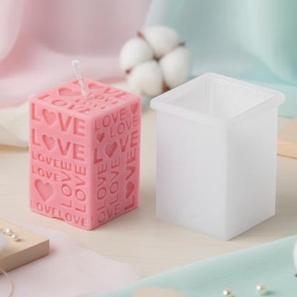 3D Love Text Cube shape pillar Candle Mold | WCM822