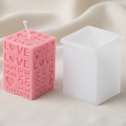 3D Love Text Cube shape pillar Candle Mold | WCM822