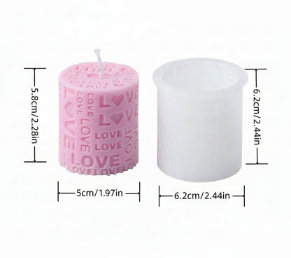 3D Love Text Round shape pillar Candle Mold | WCM823