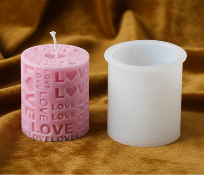 3D Love Text Round shape pillar Candle Mold | WCM823