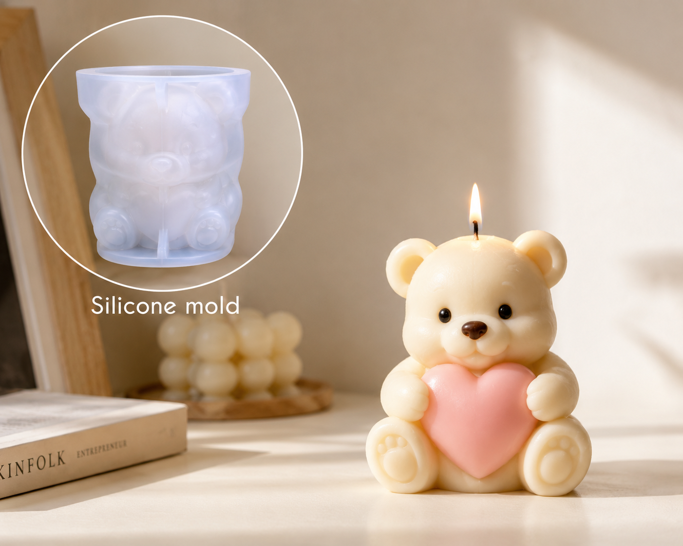 Cute Teddy Bear with Heart Silicone Mold | WCM884