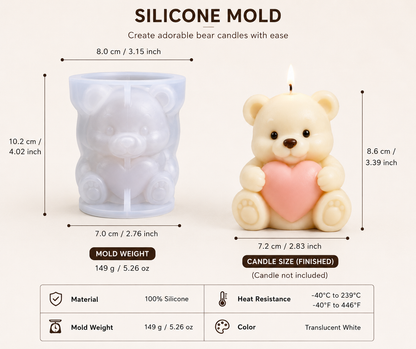 Cute Teddy Bear with Heart Silicone Mold | WCM884