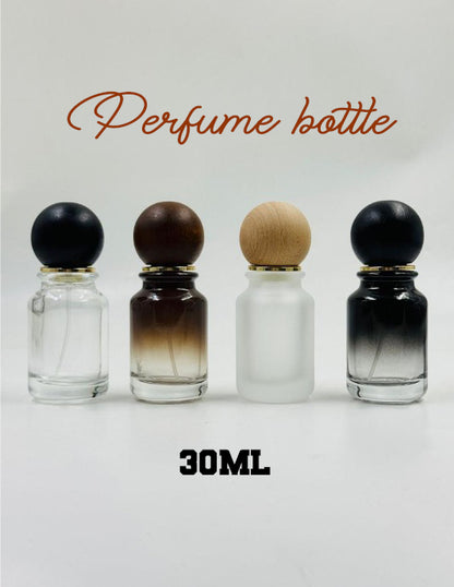 30ML Luxury Glass Empty Perfume Bottles with Aesthetic Spherical Wooden Caps (Set of 4) | PGB001