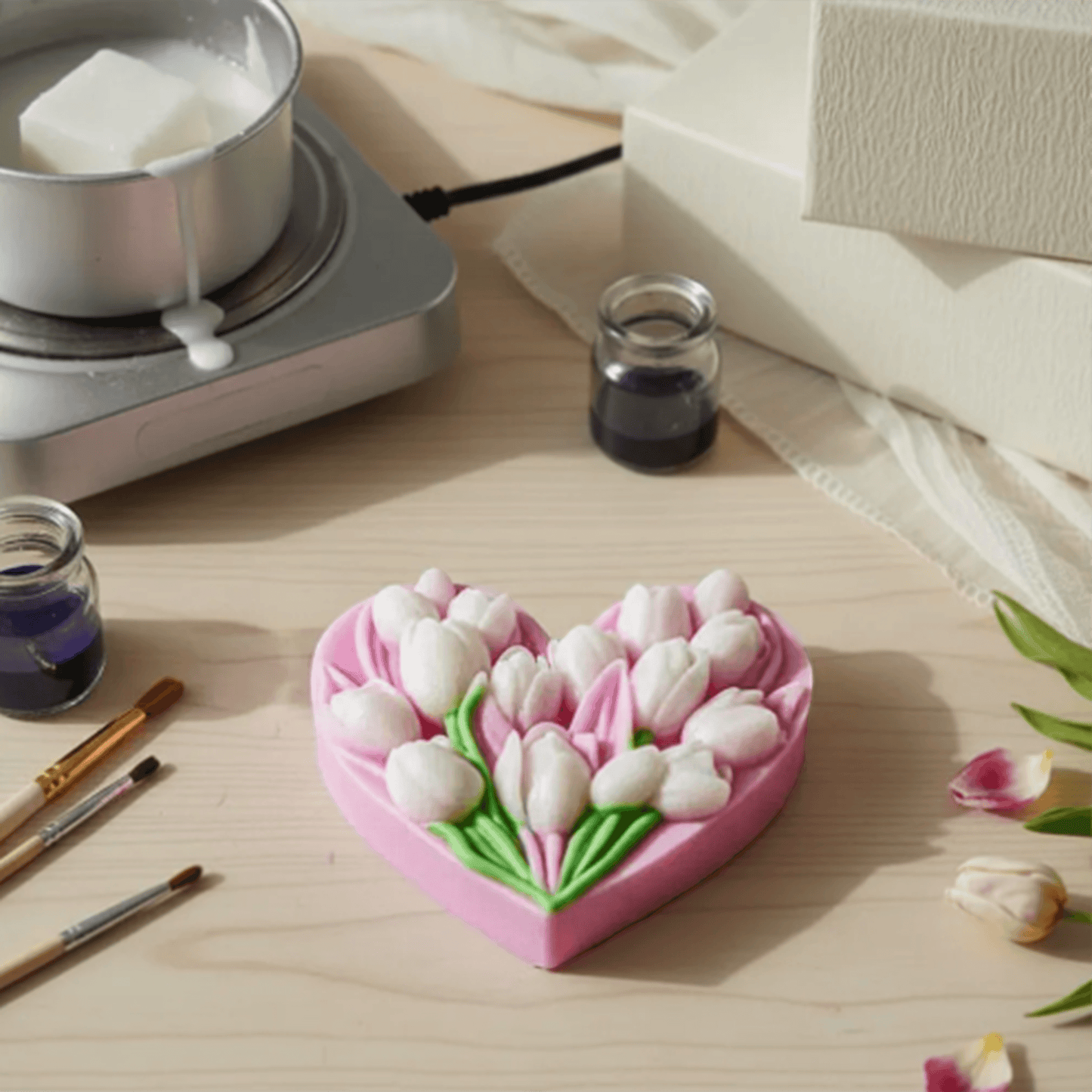 Heart tulip silicone mould WCM811 for cake decorating and DIY crafts