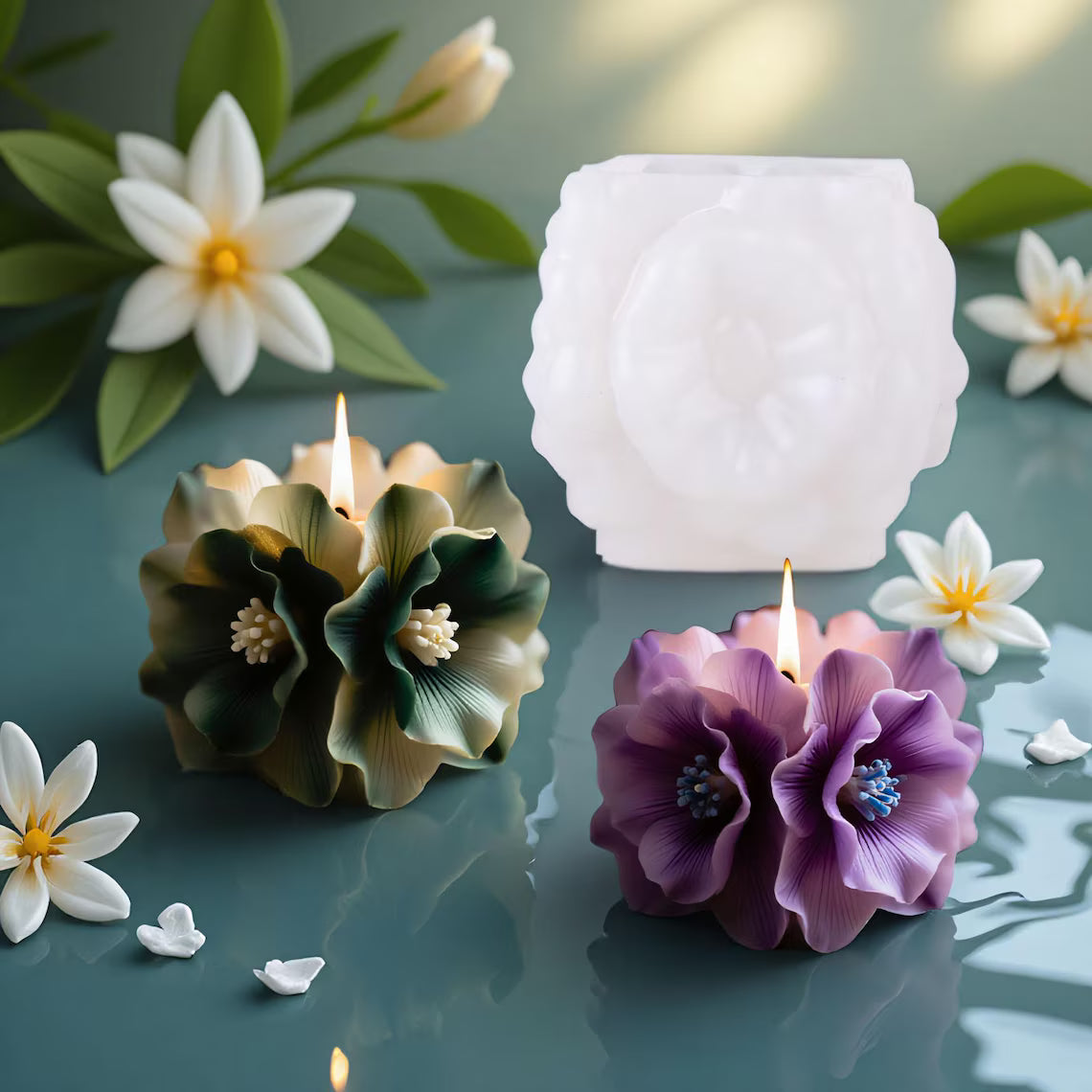 3D Cubic Ruffle Flower Candle Silicone Mold WCM729
