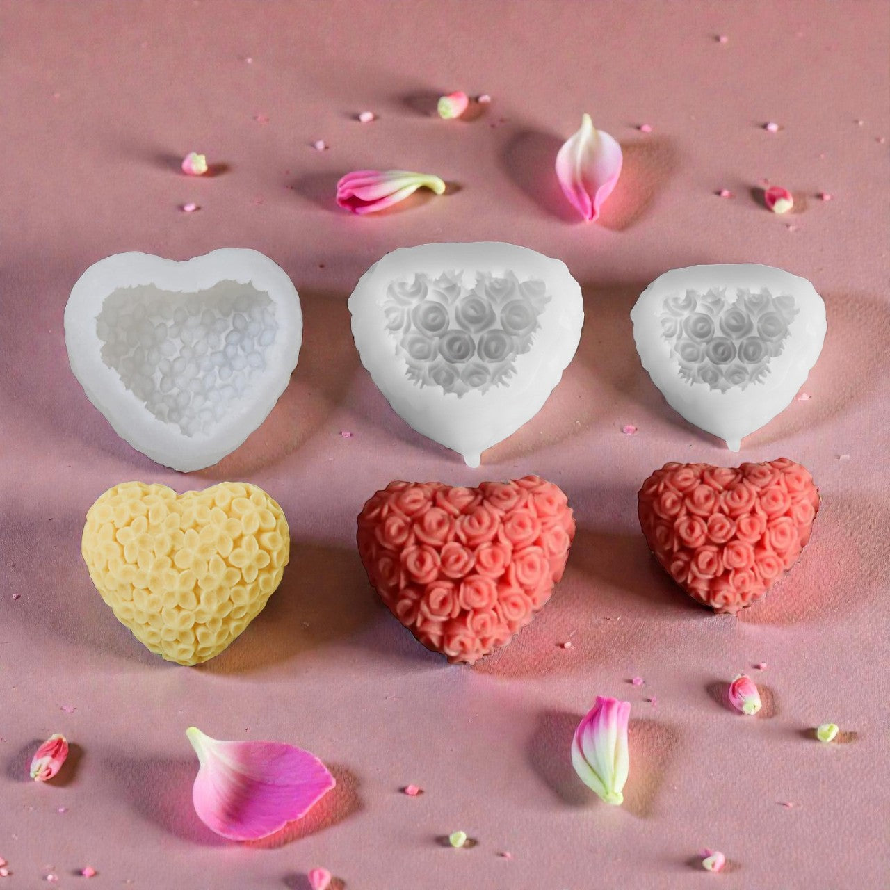 Rose heart combo silicone mould WCM813 for soaps and candles