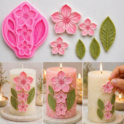 Silicone mold with floral designs used to create candles and decorative items.