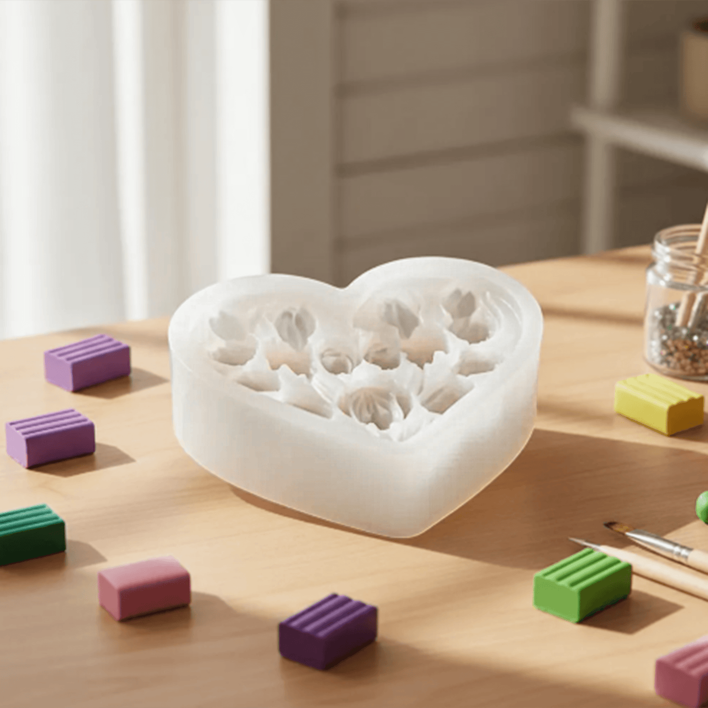 Tulip heart flower mold WCM811 for fondant, soap, and candles